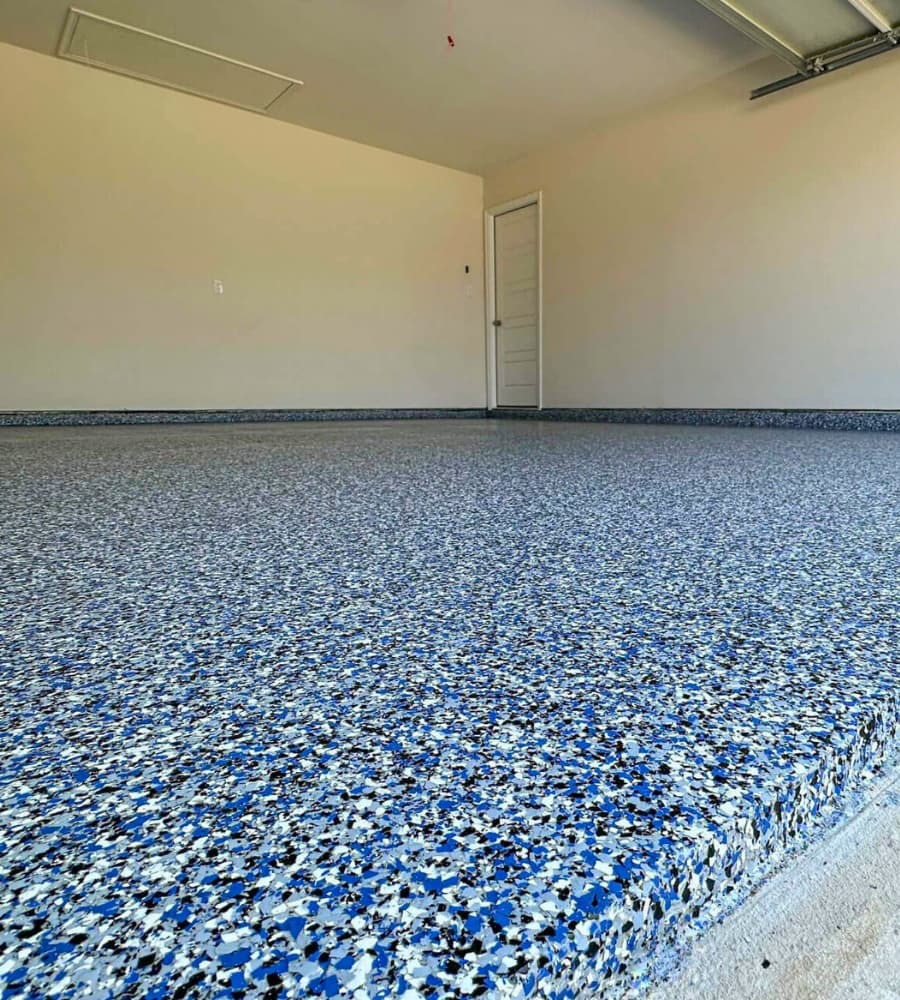 Blue flake garage epoxy floor coating
